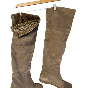 Sam Edelman size 11 Tan-Taupe Orlando genuine suede over the knee boots faux fur